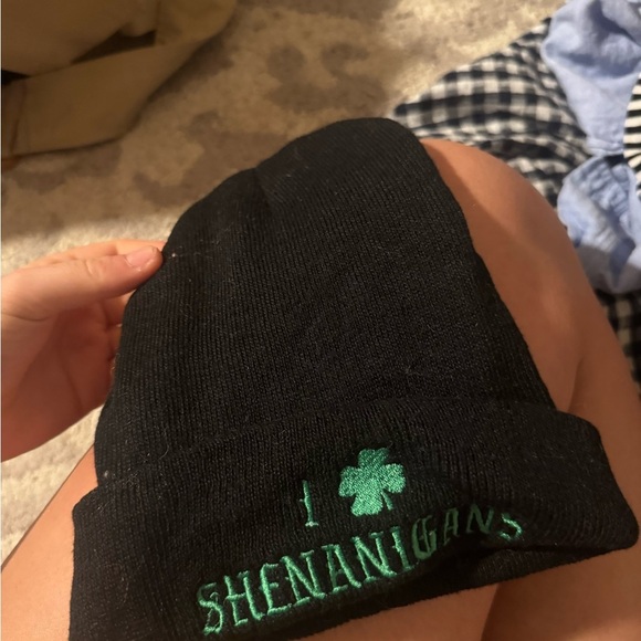 Black Beanie with Green Shamrock Embroidery - Picture 1 of 1
